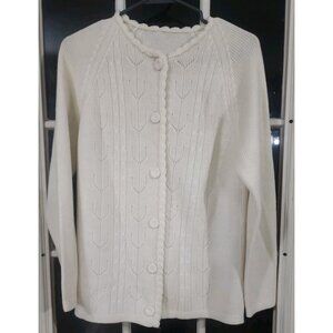 vintage off white knit cardigan with yarn covered buttons size large grannycore